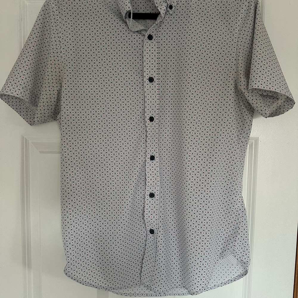 CON.STRUCT Mens Slim Fit 4-Way Stretch Performance Shirt White Pattern